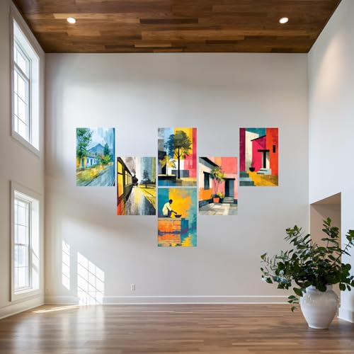 Image of SiddArtify Abstract Landscape Wall Art Poster Print Set - Modern Travel Poster Decor for Living Room Bedroom Office - 12x18 inch Sticker Pack of 6
