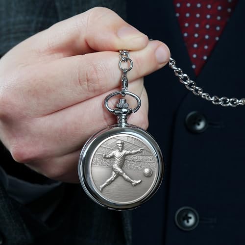 Reloj de bolsillo de fútbol y cadena de peltre, un recuerdo eterno de plata para padres e hijos 6