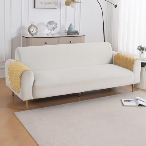 Image of HOKIPO Quilted Sofa Armrest Cover - 1 Pair | 'Quilt Classic' Yellow (IN-925-YLW*2)