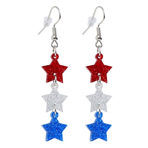 4th-of-July-Earrings-for-Women-Glitter-Star-Drop-Dangle-Earrings-Patriotic-American-Flag-Independence-Day-Accessories