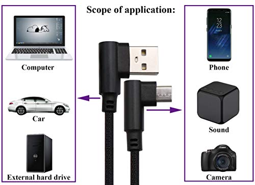 AAOTOKK 3 Ft 90 Degree Micro USB Cable Right Angle USB 2.0 Micro Male Nylon-Braided Fast Sync & Charging Cord Compatible with Android, Samsung, LG,Huawei, Smartphones & More(Black/3-Pack)