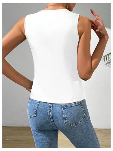 Verdusa Women's Button Down V Neck Blazer Vests Old Money Split Sleeveless Asymmetrical Jacket Vest2