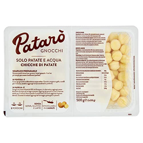 Patarò Gnocchi Solo Patate e Acqua Chicche di Patate 2 x 250 g