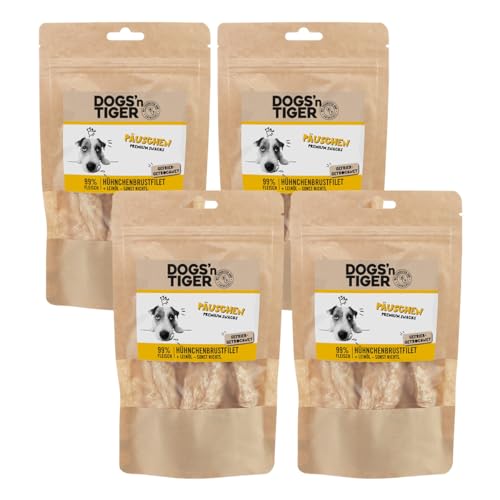 Dogs'n Tiger Adult Hundesnacks, Päuschen, Hundeleckerlis aus 99% Fleisch– artgerechter Hundesnack ohne Zucker, Getreide & künstliche Aromen – gut verträglich (gefriergetrocknete Hühnchenbrust, 4X 80g
