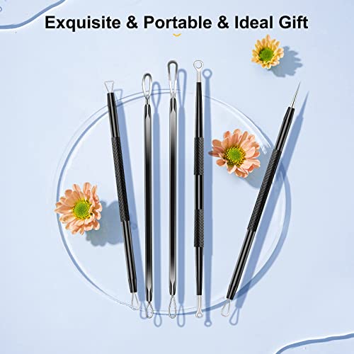 Blackhead Remover Tools, Pimple Extractor, Black Head Extractions Tool For Facefacial Tools Removal Kit For Blemish, Whitehead Popping, Zit Removing For Nose Face Tools With A Leather Bag (Black) #TOP5