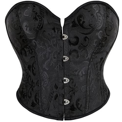 Shymmuo Women's Black Corset Top Lace Up Overbust Bustier Waist Cincher Sexy Body Shapewear Boned Belt Lingerie M #TOP21