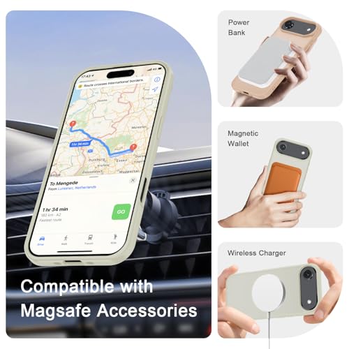 Image of YENAPOON for iPhone Air Case, Matte Magnetic Phone Cover [with 1 Screen Protector] [Support for MagSafe] [Shockproof Military Grade Protection] Translucent Frosted Back, Cream White