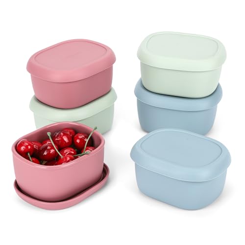 AOEDEO 6 pcs 10 oz Silicone Snack Containers for Kids Small Food Containers with Lids, Fruit Containers for Lunch, Stackable Lunch Containers for Kids, Daycare, School and Travel