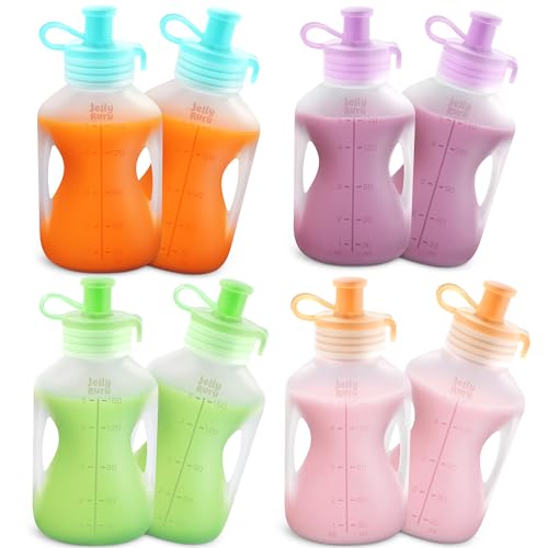 Image of Jelly Ruru Silicone Reusable Baby Food Pouches, 5oz Squeeze Pouch, 8 Pack | Food Grade Silicone, Leakproof And Refillable For Toddlers, Dishwasher And Freezer Safe, For Homemade Puree Yogurt