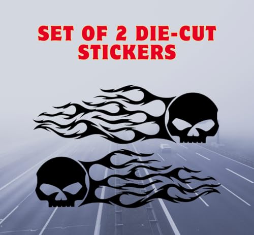 Image of AG- Skull Flame Sticker Set, 2-Pack Vinyl Decals for Car Motorcycle Tank Vinyl Racing Sports Flame Decal s for Motorcycles Dirt Bike Decals Calcomanias para Carros 8.5 in (Black)