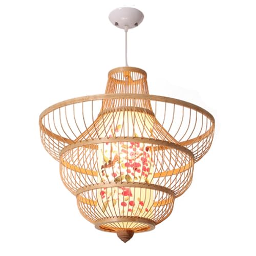 Suspension en bambou tressé main et lustre de style chinois traditionnel de haute qualité