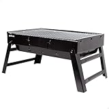 AKTIVE 63032 Barbecue portatile a carbone in acciaio nero e rettangolare, pieghevole, dimensioni 43 x 29 x 22 cm, con manico, facile da trasportare, griglia campeggio, terrazza, balcone