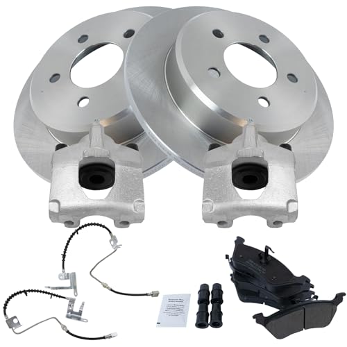 Image of TRQ Rear Brake Pad and Rotor Set Semi Metallic Rotors Calipers Compatible with 2006-2007 Chrysler Town & Country Grand Caravan