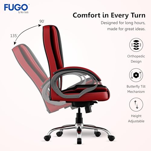 Image of FUGO FG12 Ergonomic Office Chair | Adjustable Height Swivel Chair with 360 Rotation | Comfortable Seating for Home Office & Study | Computer Desk Chair with 3-Year Warranty (Black and Red)
