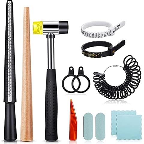 Ring Making Tools UK Ring Sizer Gauge with Ring Mandrel Rubber Hammer Repair Ring Measurement Resizer Finger Sizing Tool Jewellery Making Kit Cover
