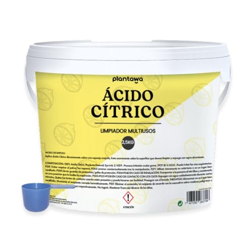 PLANTAWA Ácido Cítrico en Polvo 2,5 Kg | Acido Citrico para Cocina, Baño y Jardín | Elimina Cal y Suciedad | Ideal para Limpieza de Lavadoras, Baños y Superficies | Alta Solubilidad | Gran Formato