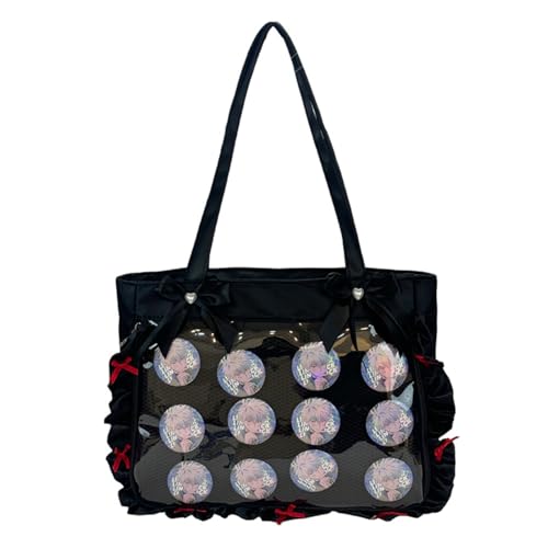 Bolso bandolera transparente con ventana decorativa para coleccionistas, con moño y pin de decoración, bolso de hombro para amantes del anime miniatura 1