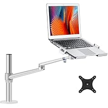 Viozon Laptop/Notebook/Projector Mount Stand,Height Adjustable Single Arm Mount Support 12-17 inch Laptop/Notebook/Tablet, Free Removable VESA 75X75 and 100X100 for Monitor 17-32 inch Silver
