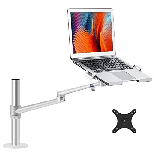Viozon Laptop/Notebook/Projector Mount Stand,Height Adjustable Single Arm Mount Support 12-17 inch Laptop/Notebook/Tablet, Free Removable VESA 75X75 and 100X100 for Monitor 17-32 inch (Silver)