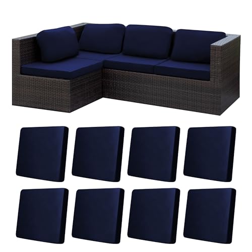 Image of 8Pcs Stretch Patio Cushion Covers,Outdoor Couch Covers Replacement,Outdoor Couch & Sofa Slipcovers,for Patio Furniture Cushion Covers,Washable Reusable urniture Protector (Navy Blue,Cover Only)