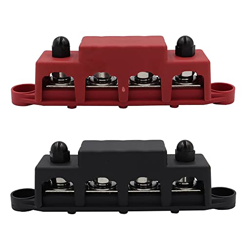 Heart Horse Power Distribution Block Bus Bar 5/16'' Terminal Stud 4 Post With Cover 250 Amp Rating For Marine Automotive And Solar Wiring Rv Boat (250A, 5/16'', Red+Black) #TOP2
