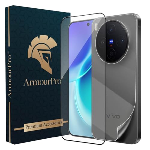 Image of ArmourPro Tempered Glass for Vivo X300 with Back Clear Membrane Guard, Edge to Edge Screen Protector, Anti-Bubble, Anti-Fingerprint, Oil Resistant, Installation Kit | Black