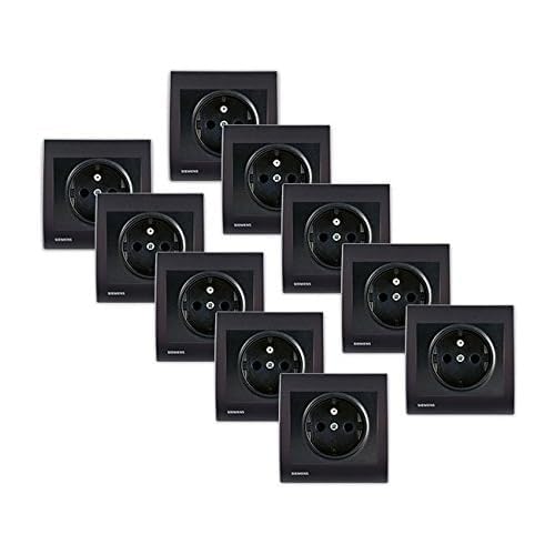 Prise 2P+T anthracite haut de gamme Delta Iris lot de 10 avec plaque de finition