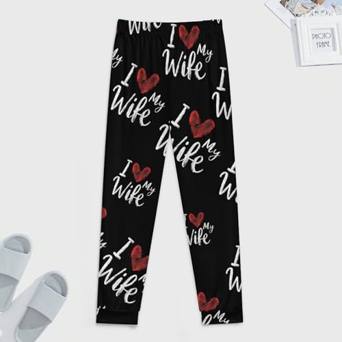 I Love My Wife Pajamas for Men Lightweight Pjs Sleepwear Soft Sleep Lounge Pant with Elastic Waistband3