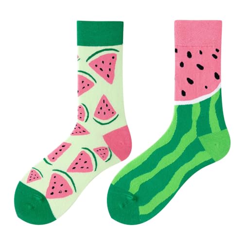 NxnChc Chaussettes Drôles Pour Femmes Et Hommes Unisexe Multi Motifs Pastèque Animaux Nourriture Sport Art Coton Cadeau Design Asymétrique Gauche-Droite