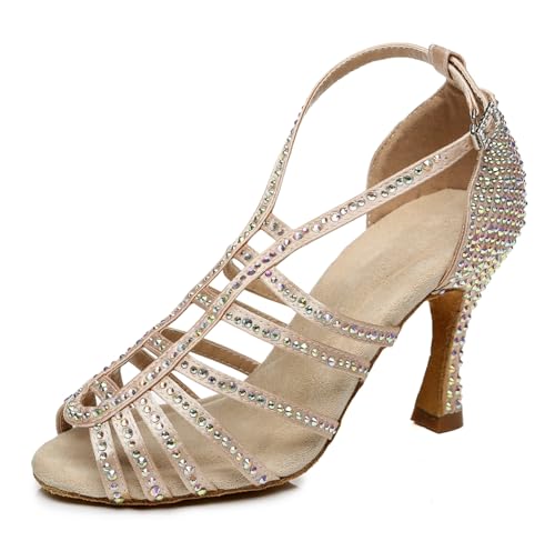 Chaussures de danse latine femme talon 9 cm nude strass 37