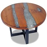 homiuse Coffee Table Rustic Teak Wood Resin End Side Table Pure Handmade for Home Office Living Room