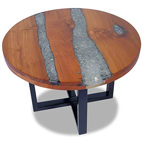 Homiuse Coffee Table Rustic Teak Wood Resin End Side Table Pure Handmade For Home Office Living Room Decor 23.6" X 15.7" #TOP4