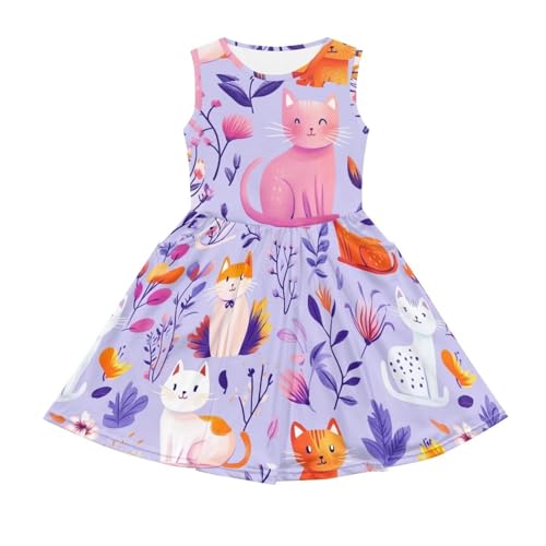 Girls Cute Print Dress with Pockets Swing Loose Fit Sleeveless Summer Mini Twirly Dress for Girls