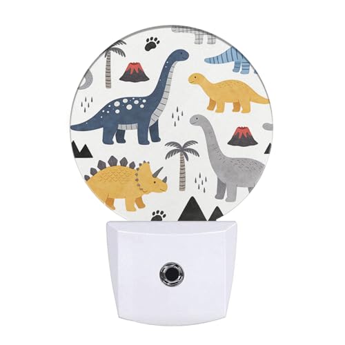 Image of EKOBLA Cartoon Dinosaur Night Light for Kids, Jurassic Dino Design Plug in with Dusk to Dawn Sensor, 0.5W Energy Saving Soft Warm Nightlight for Boys Bedroom Bathroom