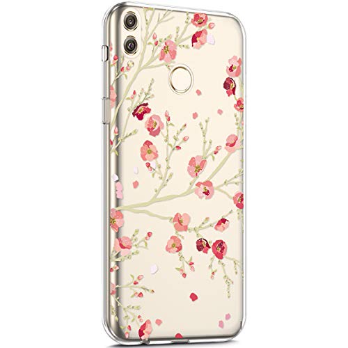 Surakey Case for Huawei Honor 8X Ultra Slim TPU Soft Silicone Crystal Clear Transparent Case Floewr Cute Animal Pattern Skin Bumper Protector Case Cover for Huawei Honor 8X,Cherry blossom tree