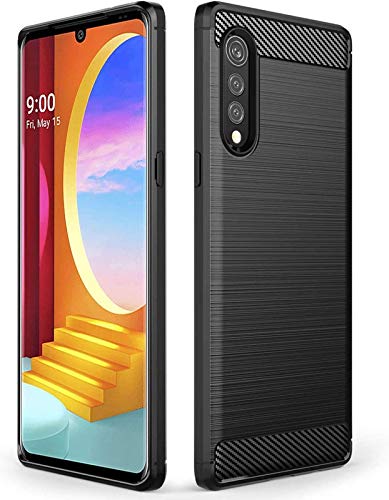 Image of NPRC Hybrid Ultra Slim Protective Case TPU Non-Slip Carbon Fiber Texture Shockproof Case Cover for Lg Velvet - Black