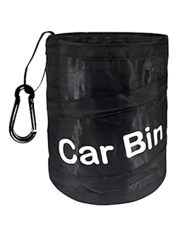 Uoking Car Bin Tidy - Portable Collapsible Car Trash Can Pop-up Waterproof Car Trash Bin with 1 Hook Hanging Car Rubbish Bin for Front/Back of Car - Black