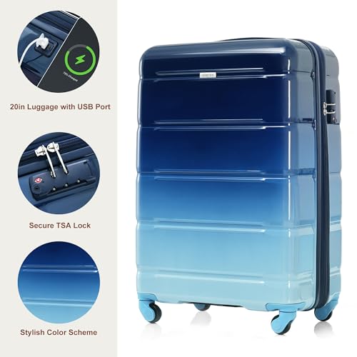 Image of Hardshell Luggage Sets, Lightweight Stripes Suitcases with Spinner Wheels, Navy 20