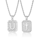 ASUWISH Collares con inicial de oro para hombres y mujeres, chapado en oro de 18 quilates, colgante de cruz de la A a la Z con cadena de cuerda ajustable, collar de letras para mujeres y hombres