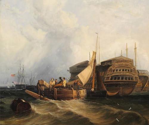 Pintura al óleo clásica de escena del puerto, lienzo artístico SERENDIPITP de 60x90cm