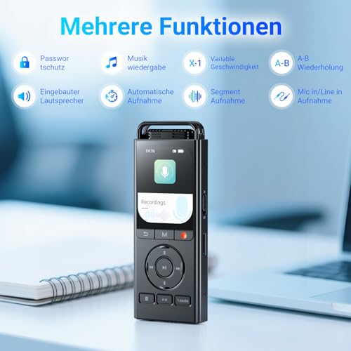 MECHEN 144GB Diktiergerät Digital, Sprachaktiviertes Aufnahmegerät mit 10,000 h Aufnahmezeit, 3072Kbps HD Audio, Rauschunterdrückung, VOR Modus, Passwort & Musikwiedergabe, USB C