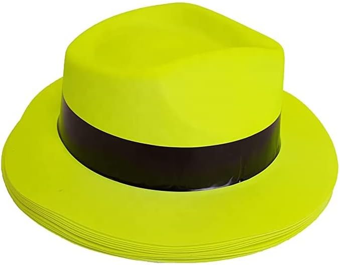 Neon Party Hats 12 x Neon Gangster / Cowboy Hats Plastic Fun Party Fedora UV Blacklight Glow - for Kids and Adults Great For Christmas, Photo Booth Props, wedding and hen/stag Partys (Pack of 12)