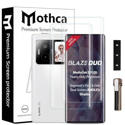 Image of Mothca Curved UV Tempered Glass Screen Protector for Lava Blaze Duo 5G | Transparent | Pack of 2 | Borderless Full Screen Coverage with UV Installation Kit
