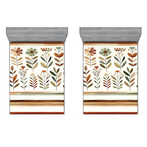 Ambesonne Floral Art 2 Pack Fitted Sheet, Earth Tones Scandinavian, Bed Cover All-Round Elastic Deep Pockets 2 Pieces, Package Contains 2 California King Fitted Sheets, Olive Green Cinnamon