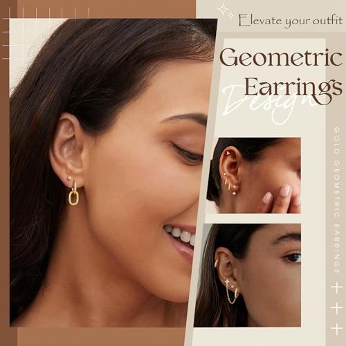 Turandoss 13 Pairs Gold Hoop Earrings for Women, Hypoallergenic 14K Gold Plated Hoop Stud Huggie Pearl Earring Set, Dainty Flat Back Cartilage Earring Stacks for Multiple Piercings - Image 5