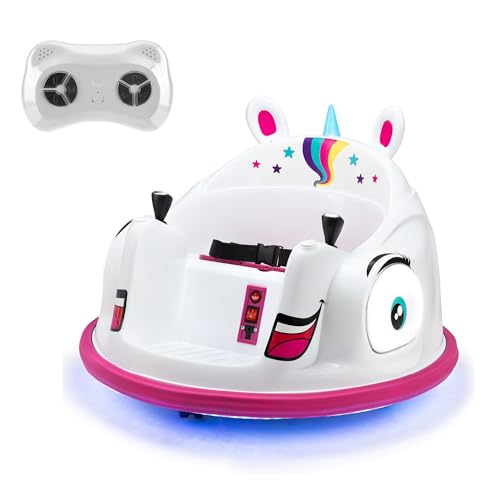 Xootz Unicorn Bumper Car Kids Electric Ride-On 360 Rotation Spin Two Joy Sticks Colourful LED Lights and Remote Control