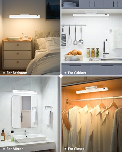 Image of WILLED 3W Magnetic Light Bar, Eye-Friendly Makeup Lighting, 2000mah Vanity Lights for Mirror with Battery Display, Button Control Rechargeable Light Bar for Cabinet, Closet, Bathroom and Desk