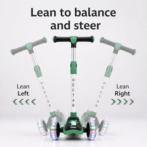 Image of Maanit LED Scooter for Kids (3-12 Years) | Foldable Kick Scooter with LED Light-Up Wheels | Adjustable Height Handlebar | 3-Wheel Stable for Boys & Girls | Outdoor Fun Ride-On (Green)