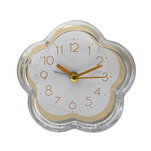 Alarm Clock, Flower Shape Silent Bedside Desk Clock Transparent Frame Non Ticking Digital Quartz Clock for Living Room Bedroom Bedside, Yellow