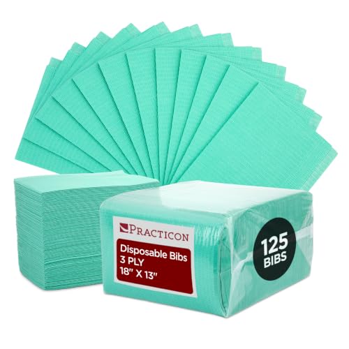 Practicon 125 Pack Mint Green Disposable Dental Bibs, 3 Ply Waterproof